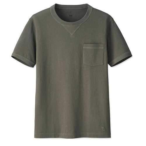 Pocket Decoration Cotton Solid Color T Shirt