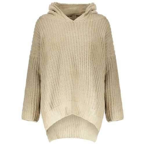 Casual Hooded Long Sleeve Solid Color High-Low Hem Women's Sweater - Khaki One Size