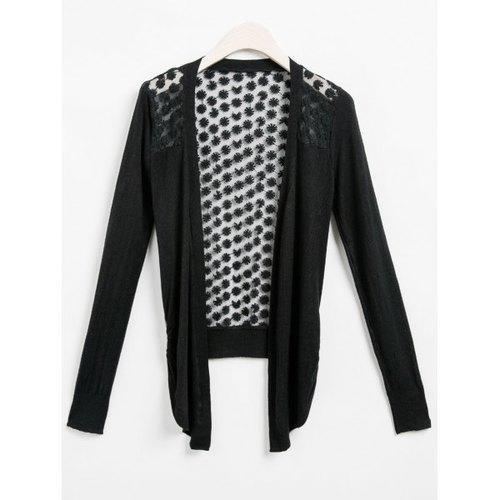 Candy Color Sweet Women Lady Girl Floral Hollow Thin Knitting Cardigan Blouse - Black One Size