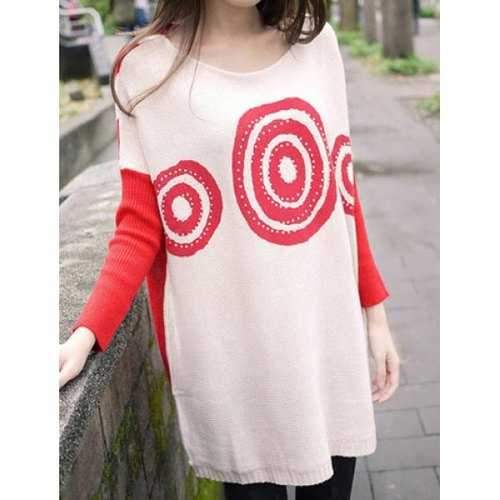 Stylish Scoop Neck Dolman Sleeve Striped Maternity Sweater For Women - Apricot One Size