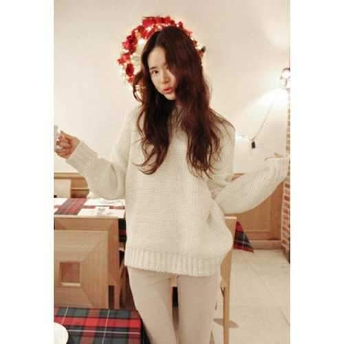 Retro Style Scoop Neck Batwing Sleeve Women's Sweater - Apricot One Size
