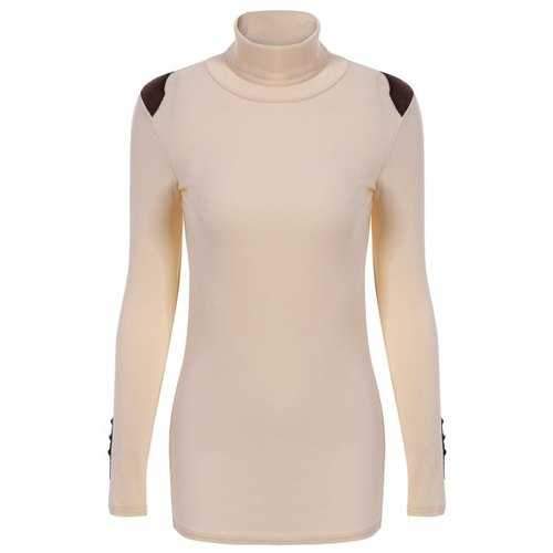 Casual Style Turtle Neck Solid Color Bead Splicing Long Sleeve Sweater For Women - Light Apricot One Size