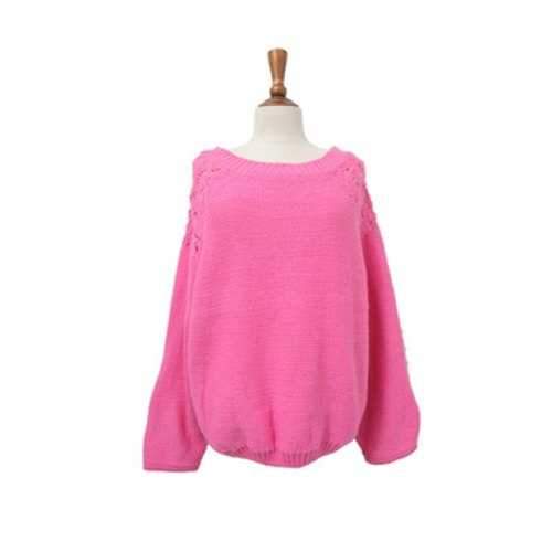 Vintage Round Collar Hook Flower Hollow Out Backless Women's Sweater - Rose One Size
